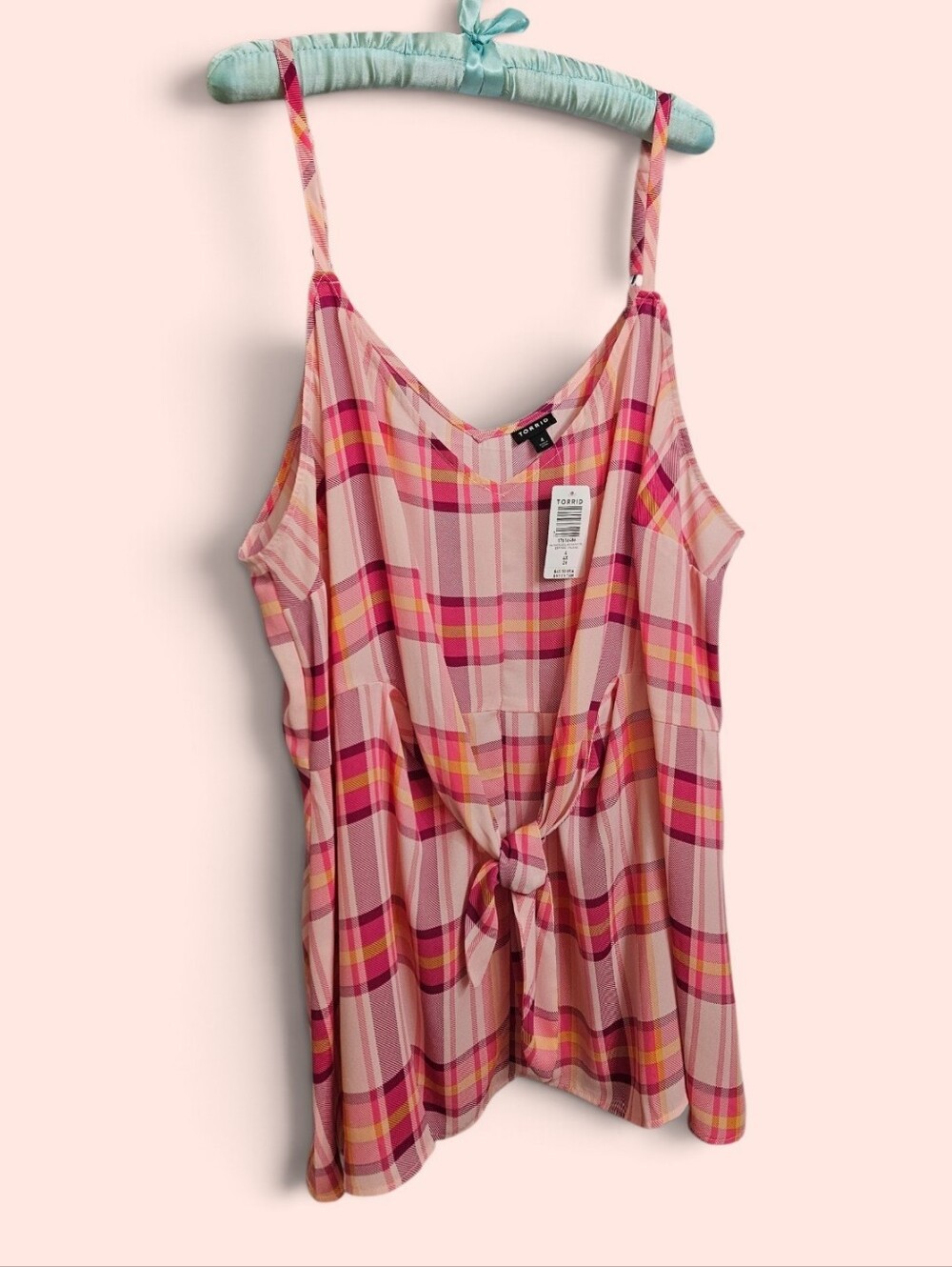 Torrid Pink Plaid Tie-Front Cami Top